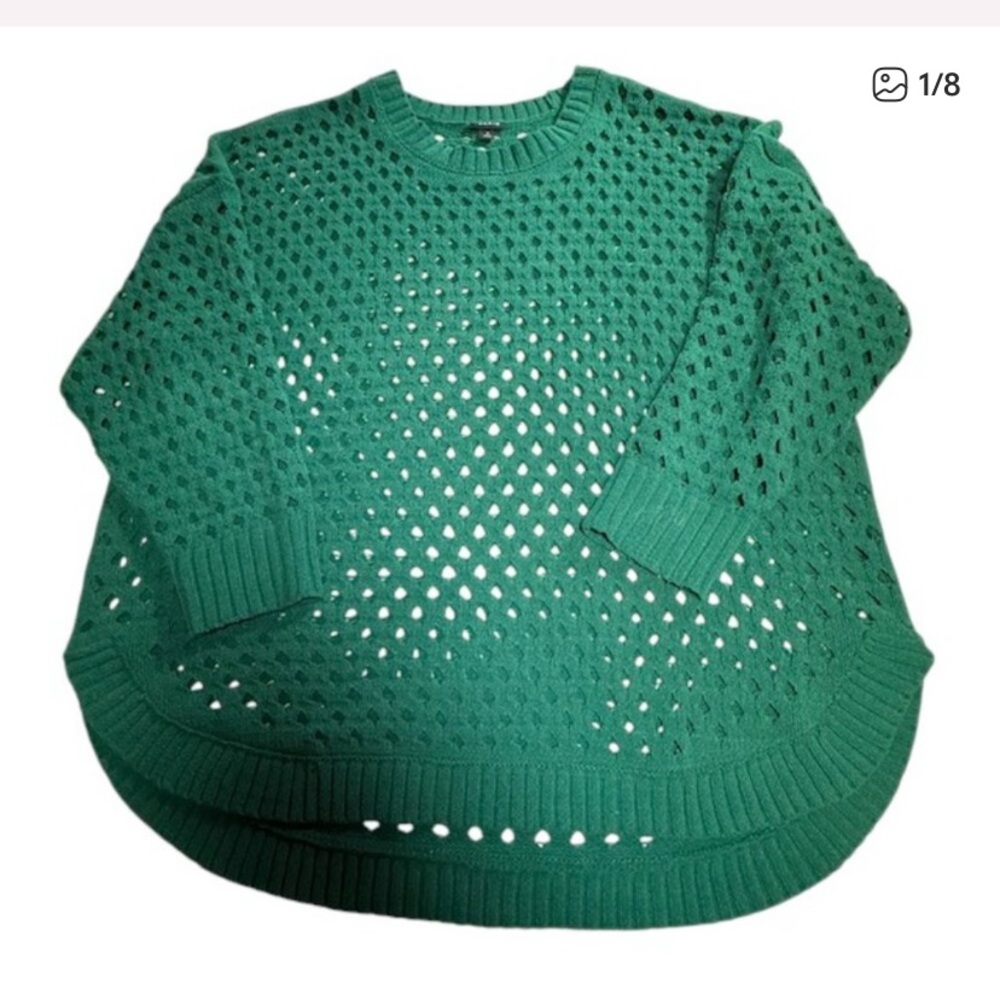 Torrid Green Open Knit Sweater with Curved Hem and Ribbed Trim Size 3 (22/24)